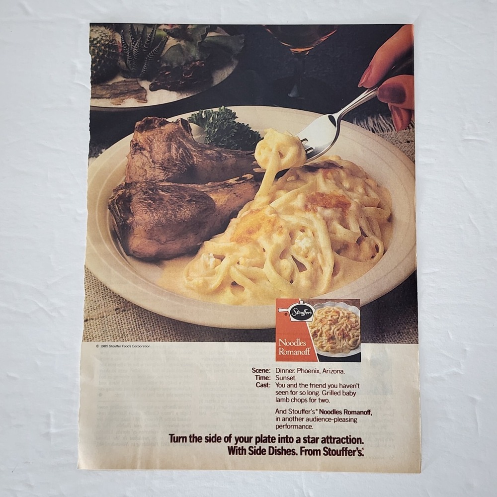 Vintage 1985 Stouffers Noodles Romanoff Print Ad Original Magazine Clipping 8x11